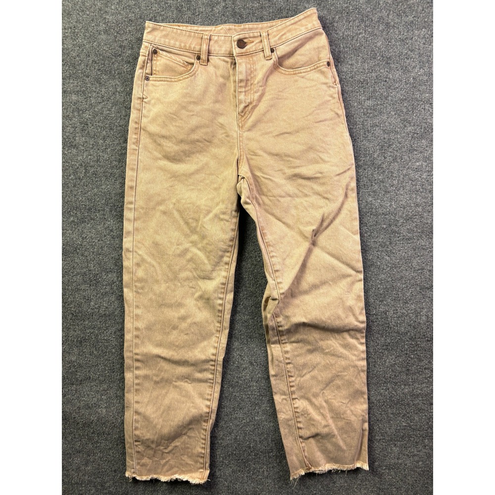 Volcom STN Step Hi‎ Rise Pant Womens 26 Tan Straight Leg Raw Hem Jeans